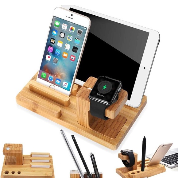 Bamboo Wood iPhone & iPad Stand Cradle Charger Holder | Wood Docking Station - Picture 6 of 6